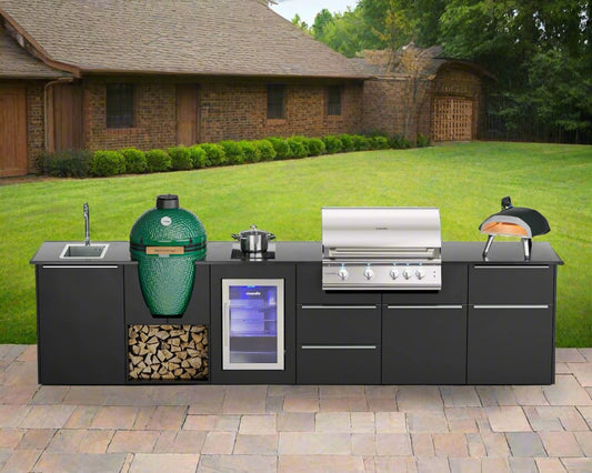 Elements 601: Stort udekøkken med Kamado-modul, gasgrill, køleskab, induktionskogeplade og vask