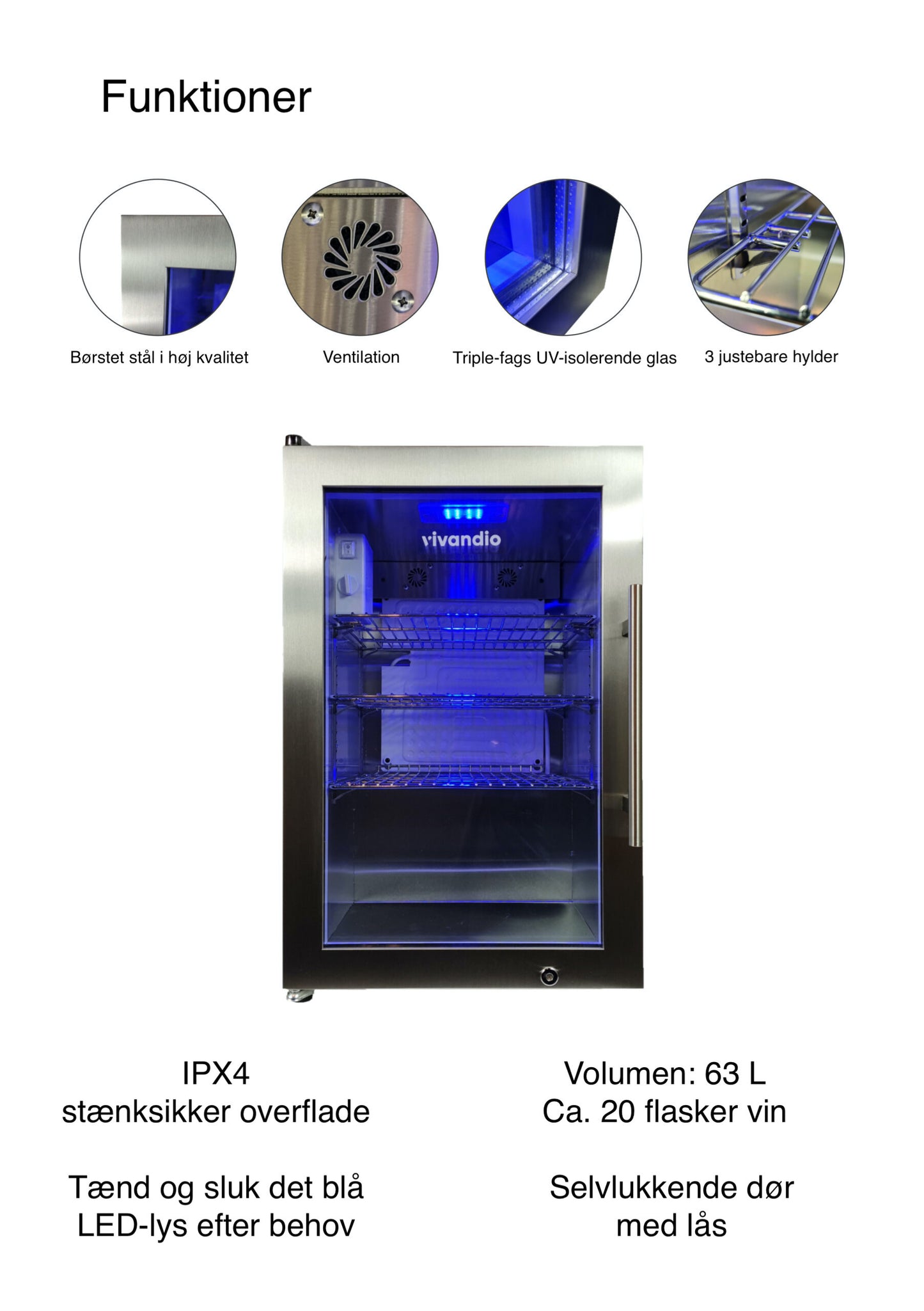 Udekøkkenmodul i rustfrit stål med køleskab og skab