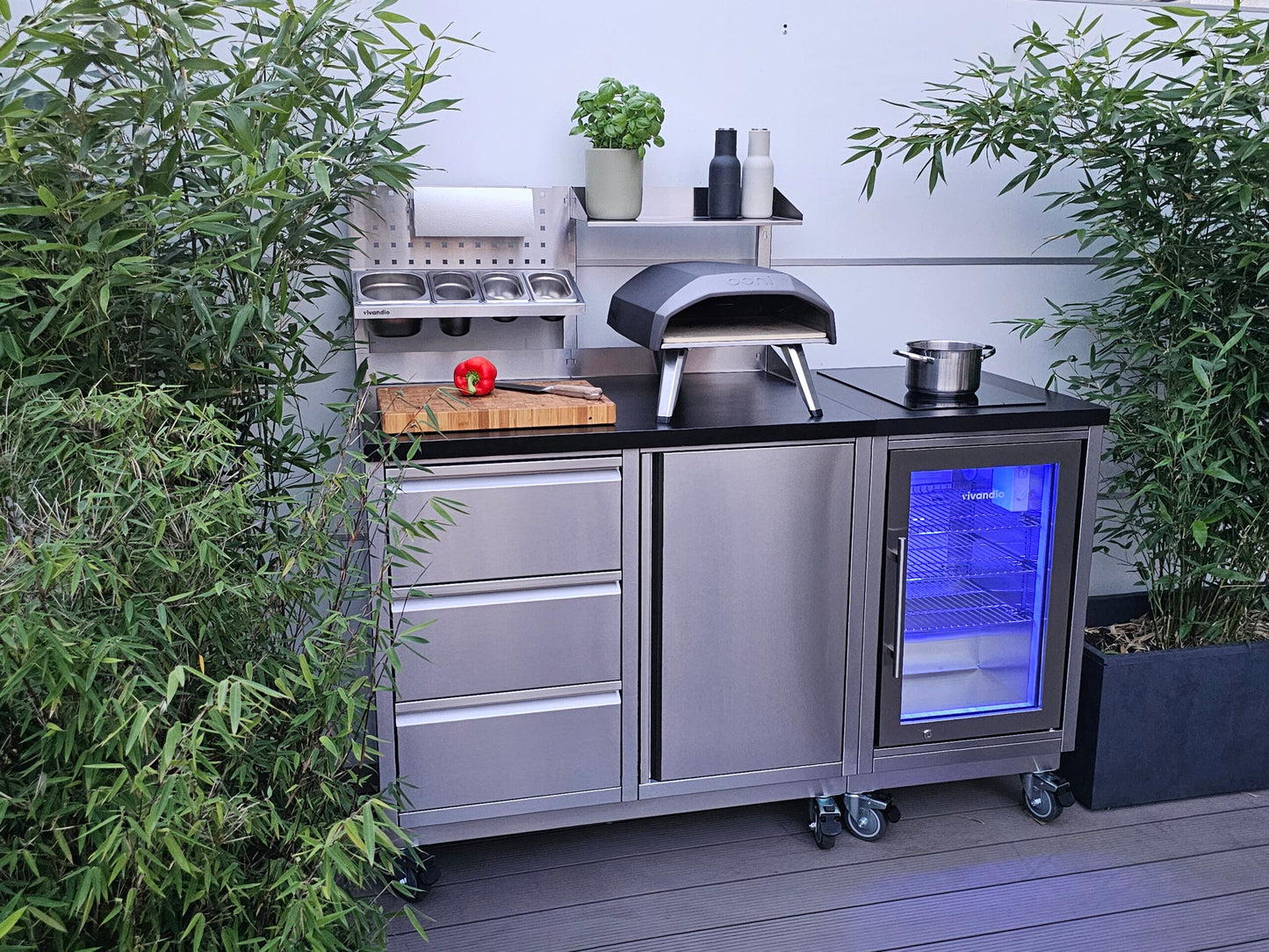 Udekøkkenmodul i rustfrit stål med skab og skuffer