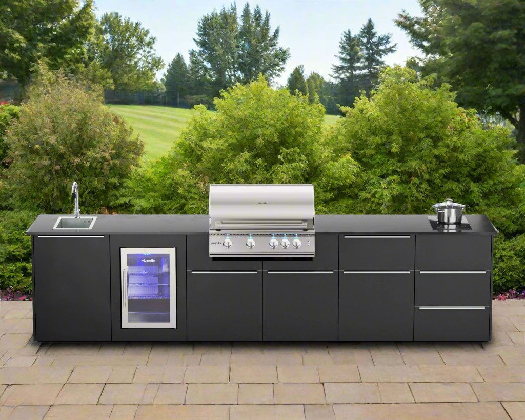 Elements 600: Stort udekøkken med køleskab, gassgrill, induktionskogeplade og vask