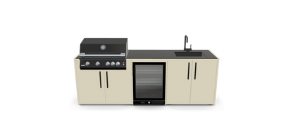 Sort udekøkken med vask, køleskab og gasgrill