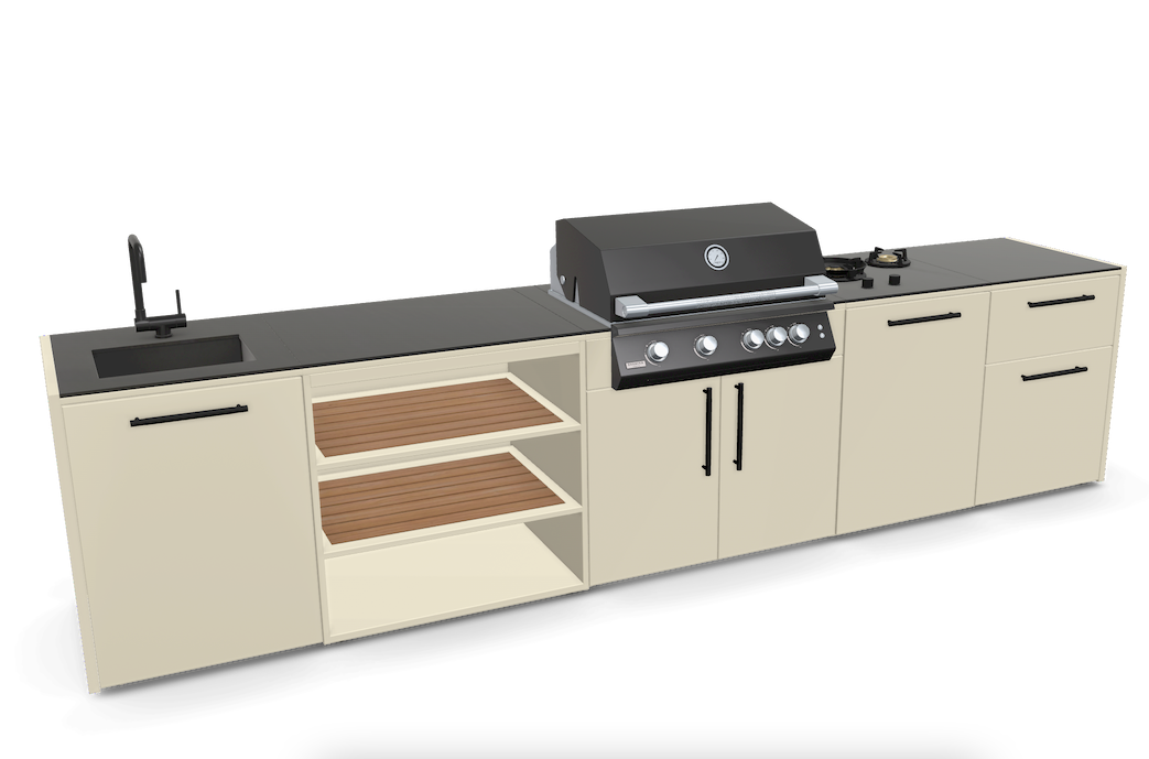 Brabura udekøkken med gasblus, håndvask og gasgrill