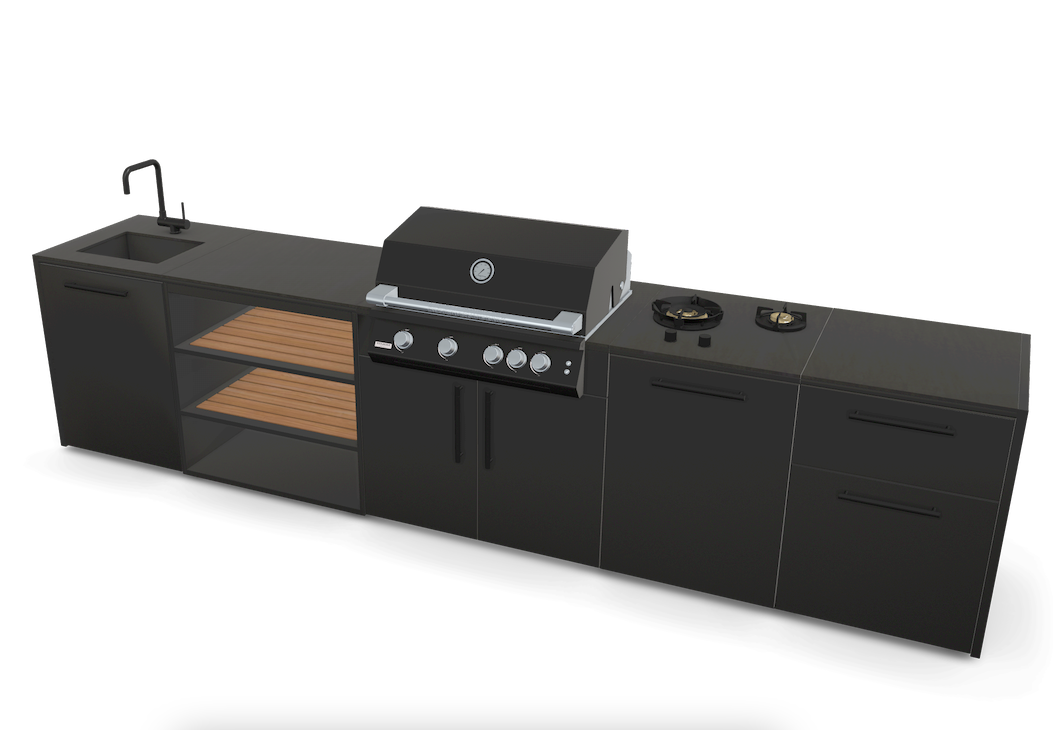Brabura udekøkken med gasblus, håndvask og gasgrill